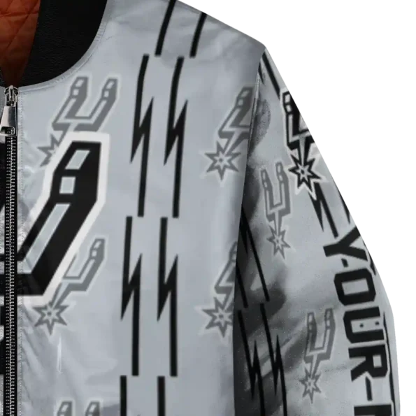 personalized san antonio spurs bolt stripe silver bomber jacket premium grade