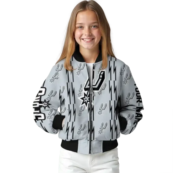 personalized san antonio spurs bolt stripe silver bomber jacket top rated
