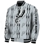 personalized san antonio spurs bolt stripe silver varsity jacket best selling.webp