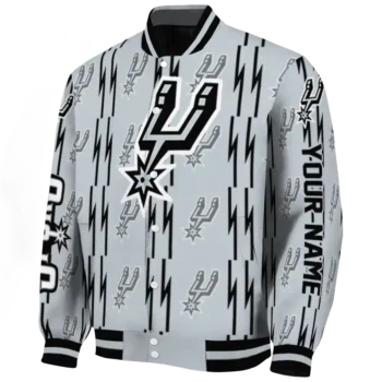 personalized san antonio spurs bolt stripe silver varsity jacket best selling.webp