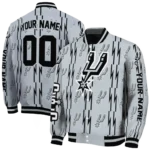 personalized san antonio spurs bolt stripe silver varsity jacket best selling.webp