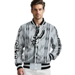 personalized san antonio spurs bolt stripe silver varsity jacket best selling.webp