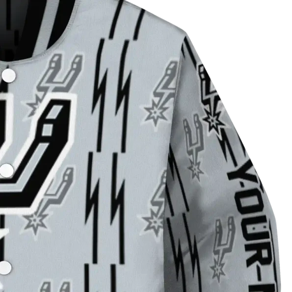 personalized san antonio spurs bolt stripe silver varsity jacket premium grade.webp