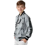 personalized san antonio spurs bolt stripe silver varsity jacket best selling.webp