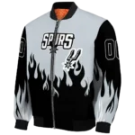 personalized san antonio spurs flame border silver black bomber jacket best selling
