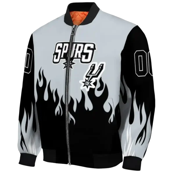 personalized san antonio spurs flame border silver black bomber jacket best selling