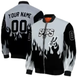 personalized san antonio spurs flame border silver black bomber jacket best selling