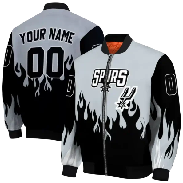 personalized san antonio spurs flame border silver black bomber jacket fashion forward