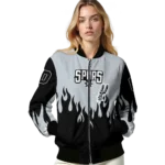 personalized san antonio spurs flame border silver black bomber jacket best selling