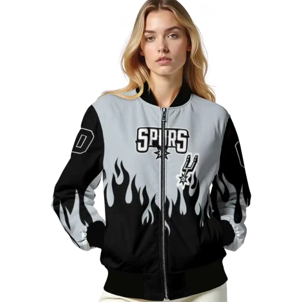personalized san antonio spurs flame border silver black bomber jacket latest model