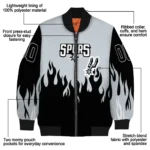 personalized san antonio spurs flame border silver black bomber jacket best selling
