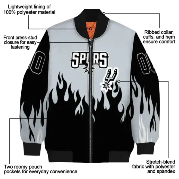 personalized san antonio spurs flame border silver black bomber jacket new arrival