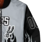 personalized san antonio spurs flame border silver black bomber jacket best selling