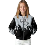 personalized san antonio spurs flame border silver black bomber jacket best selling