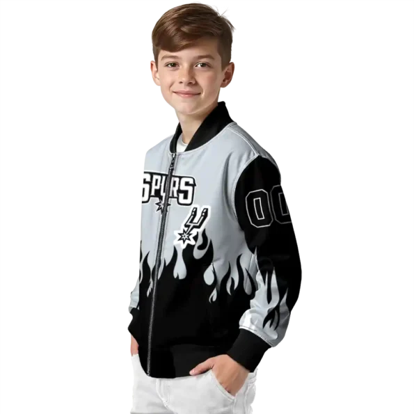 personalized san antonio spurs flame border silver black bomber jacket trendy