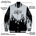 personalized san antonio spurs flame border silver black varsity jacket best selling.webp