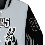 personalized san antonio spurs flame border silver black varsity jacket best selling.webp