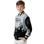 personalized san antonio spurs flame border silver black varsity jacket best selling.webp