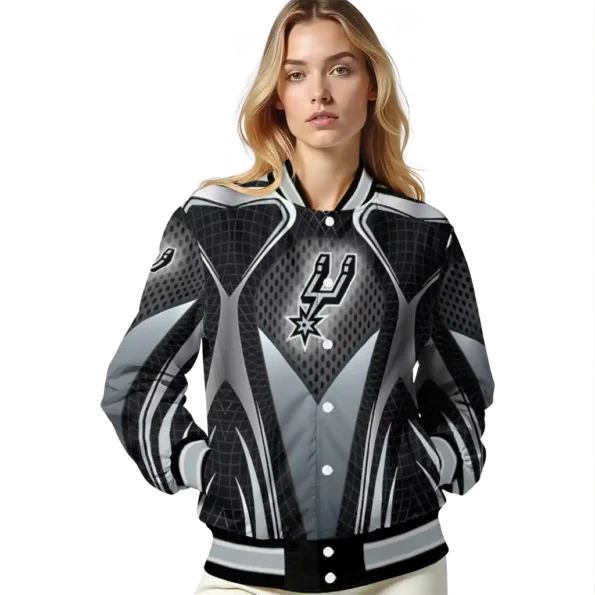 personalized san antonio spurs mesh chest black varsity jacket latest model.webp