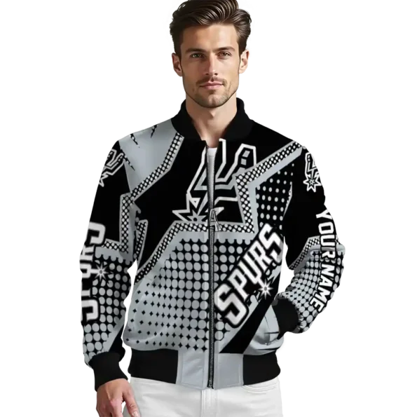 personalized san antonio spurs star burst silver bomber jacket high quality