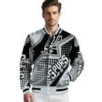 personalized san antonio spurs star burst silver varsity jacket best selling.webp