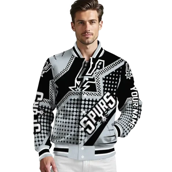 personalized san antonio spurs star burst silver varsity jacket high quality.webp
