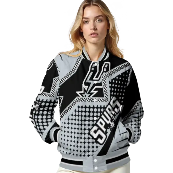personalized san antonio spurs star burst silver varsity jacket latest model.webp