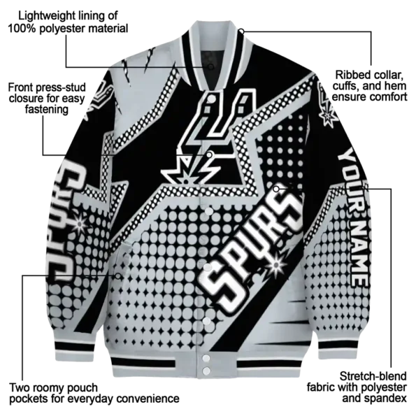 personalized san antonio spurs star burst silver varsity jacket new arrival.webp