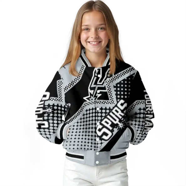 personalized san antonio spurs star burst silver varsity jacket top rated.webp