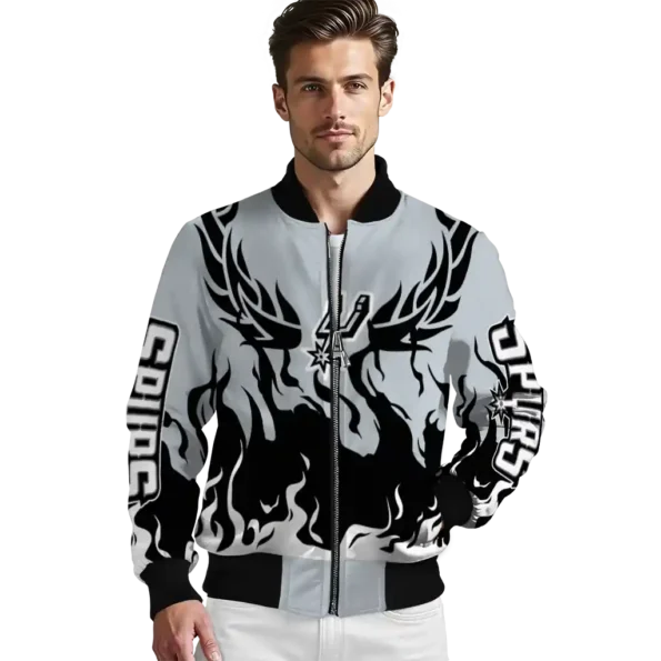personalized san antonio spurs winged blaze silver white bomber jacket high quality