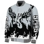 personalized san antonio spurs winged blaze silver white varsity jacket best selling.webp