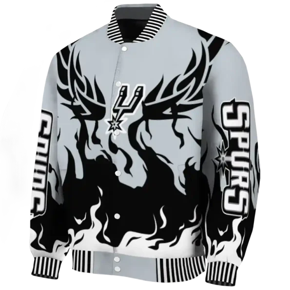 personalized san antonio spurs winged blaze silver white varsity jacket best selling.webp