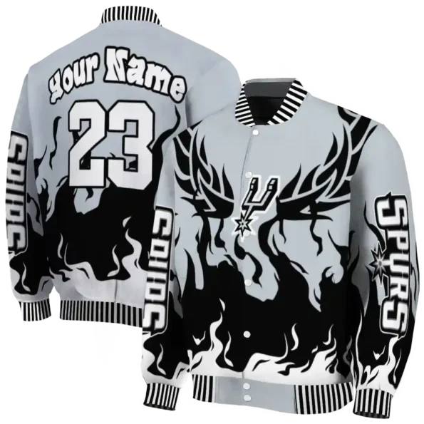 personalized san antonio spurs winged blaze silver white varsity jacket fashion forward.webp