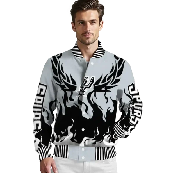 personalized san antonio spurs winged blaze silver white varsity jacket high quality.webp