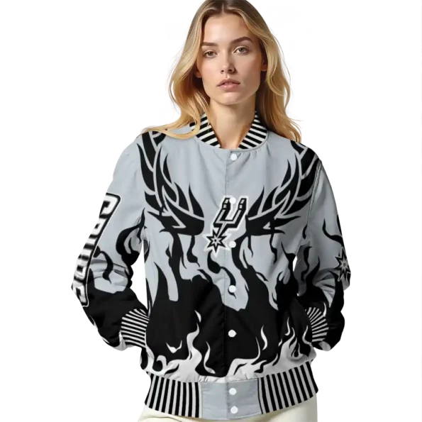 personalized san antonio spurs winged blaze silver white varsity jacket latest model.webp
