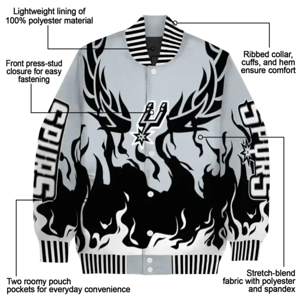 personalized san antonio spurs winged blaze silver white varsity jacket new arrival.webp