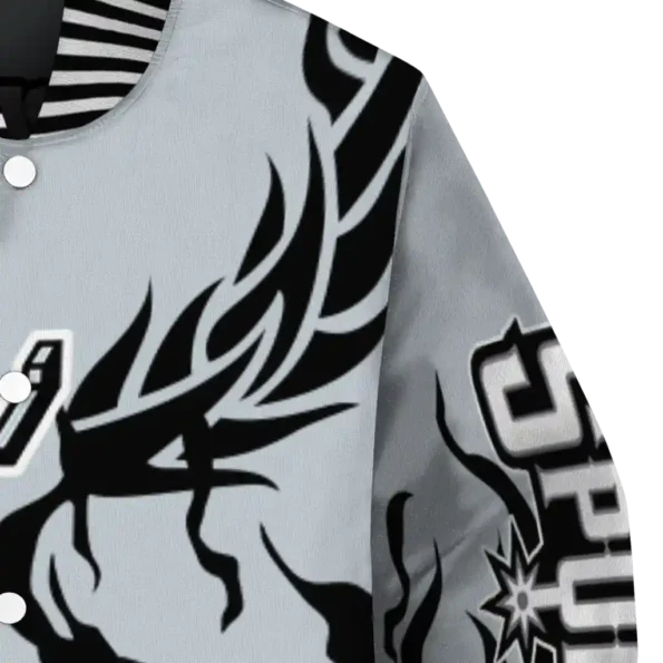 personalized san antonio spurs winged blaze silver white varsity jacket premium grade.webp
