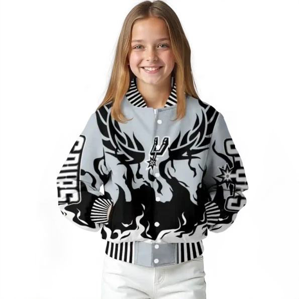 personalized san antonio spurs winged blaze silver white varsity jacket top rated.webp