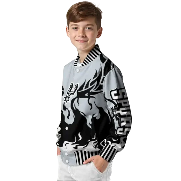 personalized san antonio spurs winged blaze silver white varsity jacket trendy.webp