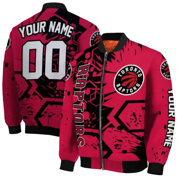 personalized toronto raptors hexagon cluster red black bomber jacket fashion forward