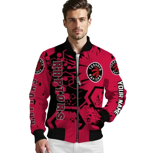 personalized toronto raptors hexagon cluster red black bomber jacket high quality