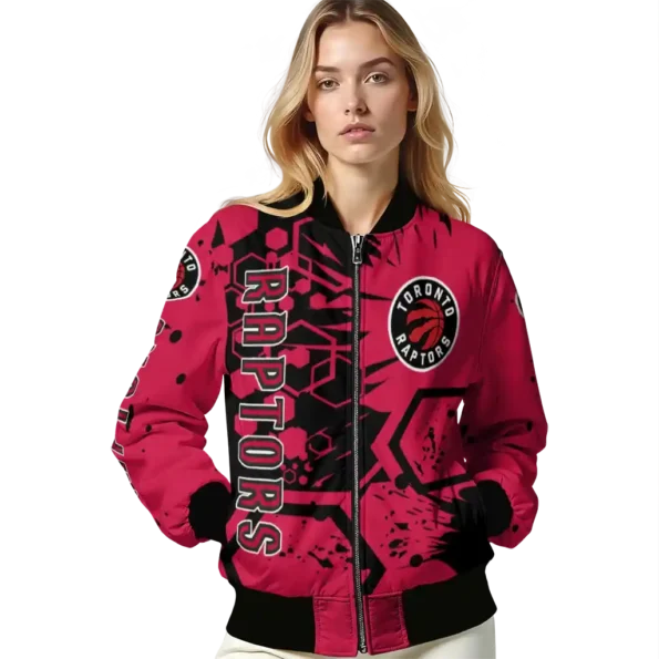 personalized toronto raptors hexagon cluster red black bomber jacket latest model