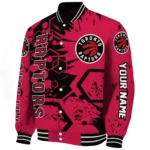 personalized toronto raptors hexagon cluster red black varsity jacket best selling.webp