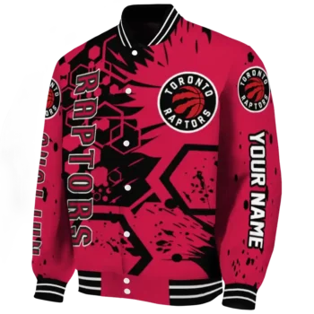 personalized toronto raptors hexagon cluster red black varsity jacket best selling.webp