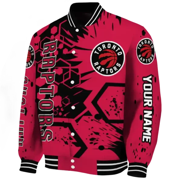 personalized toronto raptors hexagon cluster red black varsity jacket best selling.webp