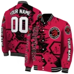 personalized toronto raptors hexagon cluster red black varsity jacket best selling.webp