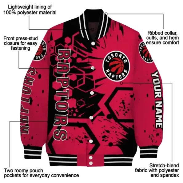personalized toronto raptors hexagon cluster red black varsity jacket new arrival.webp
