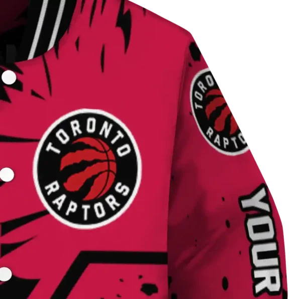 personalized toronto raptors hexagon cluster red black varsity jacket premium grade.webp