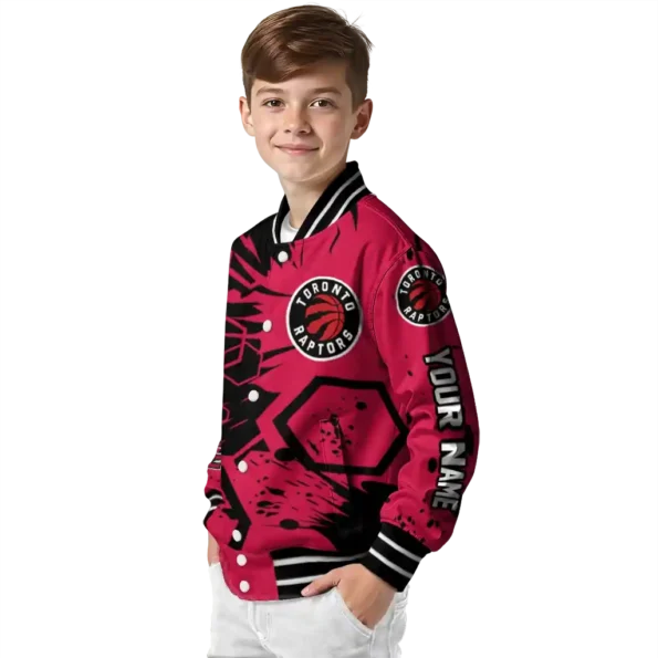 personalized toronto raptors hexagon cluster red black varsity jacket trendy.webp