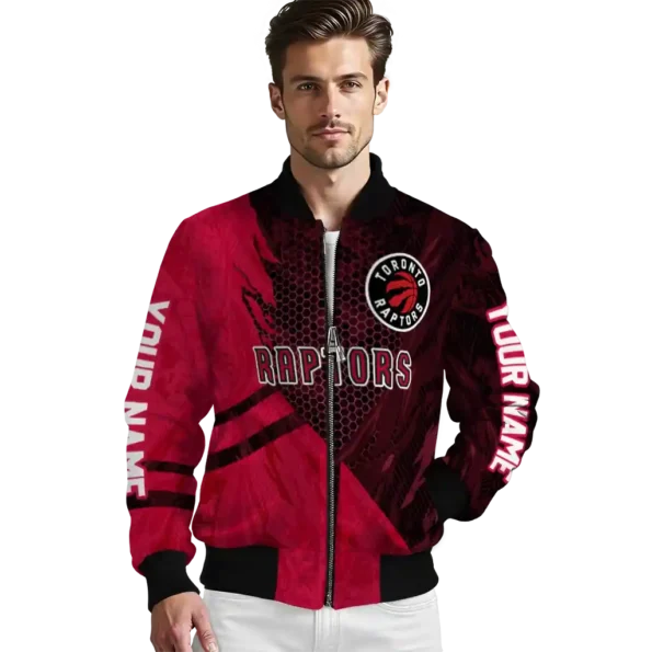 personalized toronto raptors hexagon mesh red black bomber jacket high quality